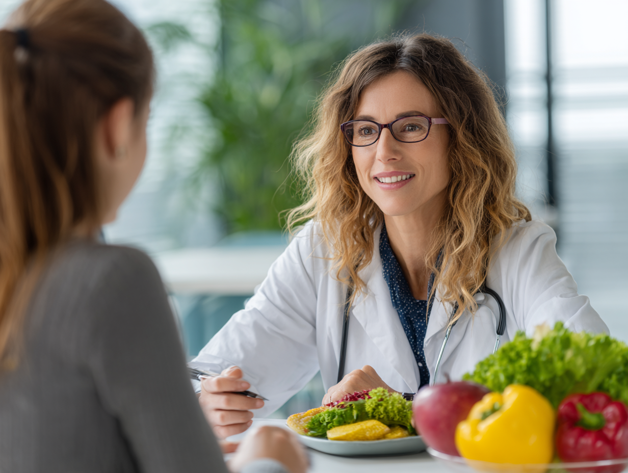 Дієтолог консультує клієнта щодо збалансованого харчування